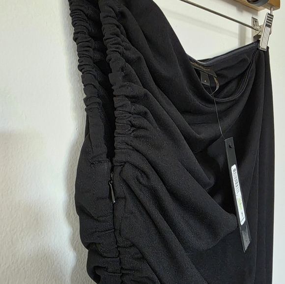 Donna Karan New York Women's Black Asymmetrical Lined Ruched Midi Dress Size 4 - Picture 6 of 7